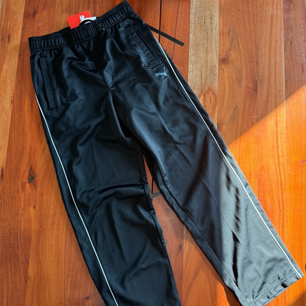 🦊 Puma Kids Black Joggers with White Stripes